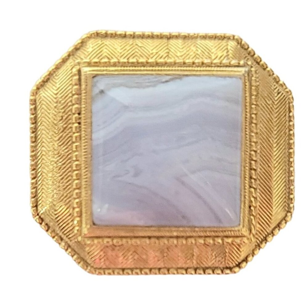 1928 Jewelry Gold Tone Square Blue Lace Agate Octagonal Pin Brooch